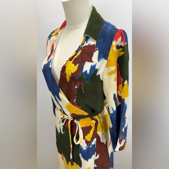 WRAY Multi color 100% Silk Expressionist wrap Dress size XS - Picture 5 of 15